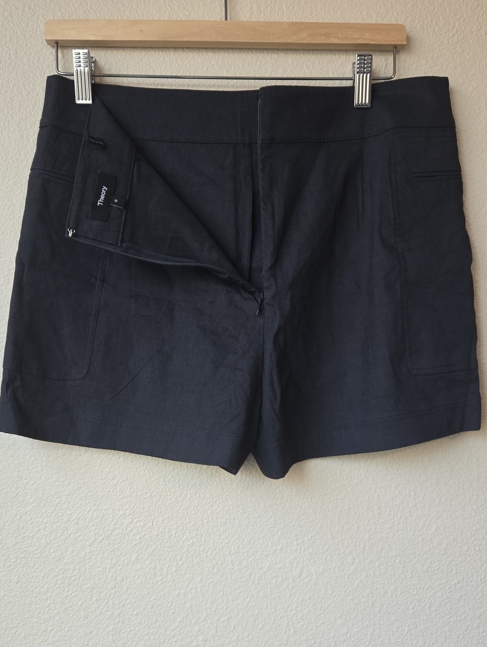 Navy Blue High Waist Linen Blend Women's Shorts